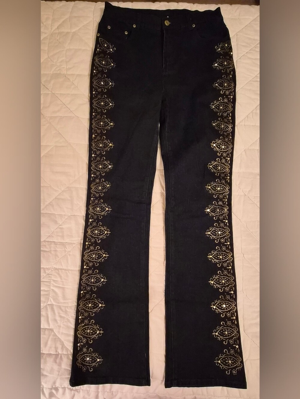 DG2 by Diane Gilman Tall Embroidered Wide Straight Leg Jeans- Size 10 T
